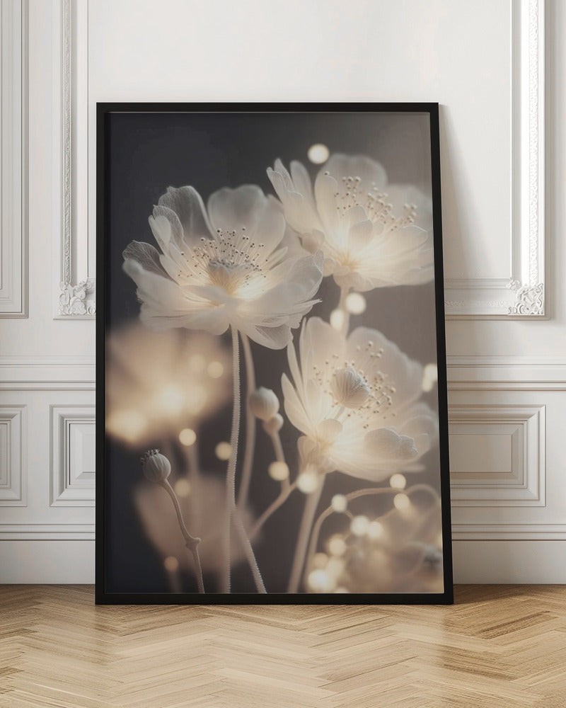 White Glowing Flowers Poster