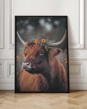 Highland Cow With Flowers Poster