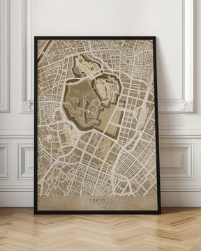 Sepia map of Tokyo Poster