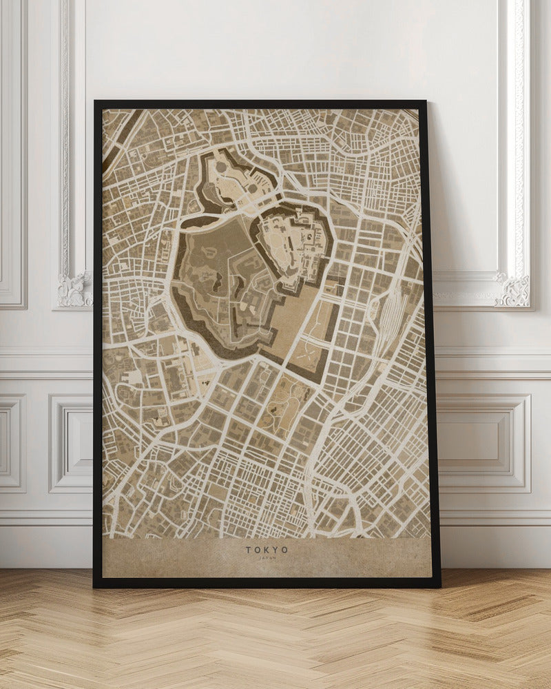 Sepia map of Tokyo Poster