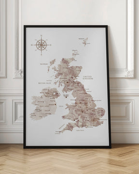 Taupe map of the United Kingdom Poster