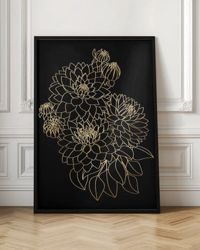 Pacey dahlias bouquet in gold and black Poster