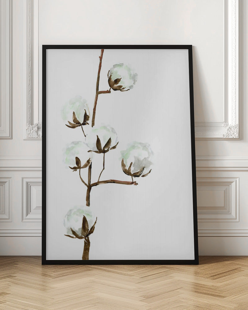 Watercolor cotton branch I Poster