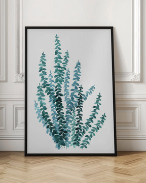 Watercolor eucalyptus branch in teal Poster