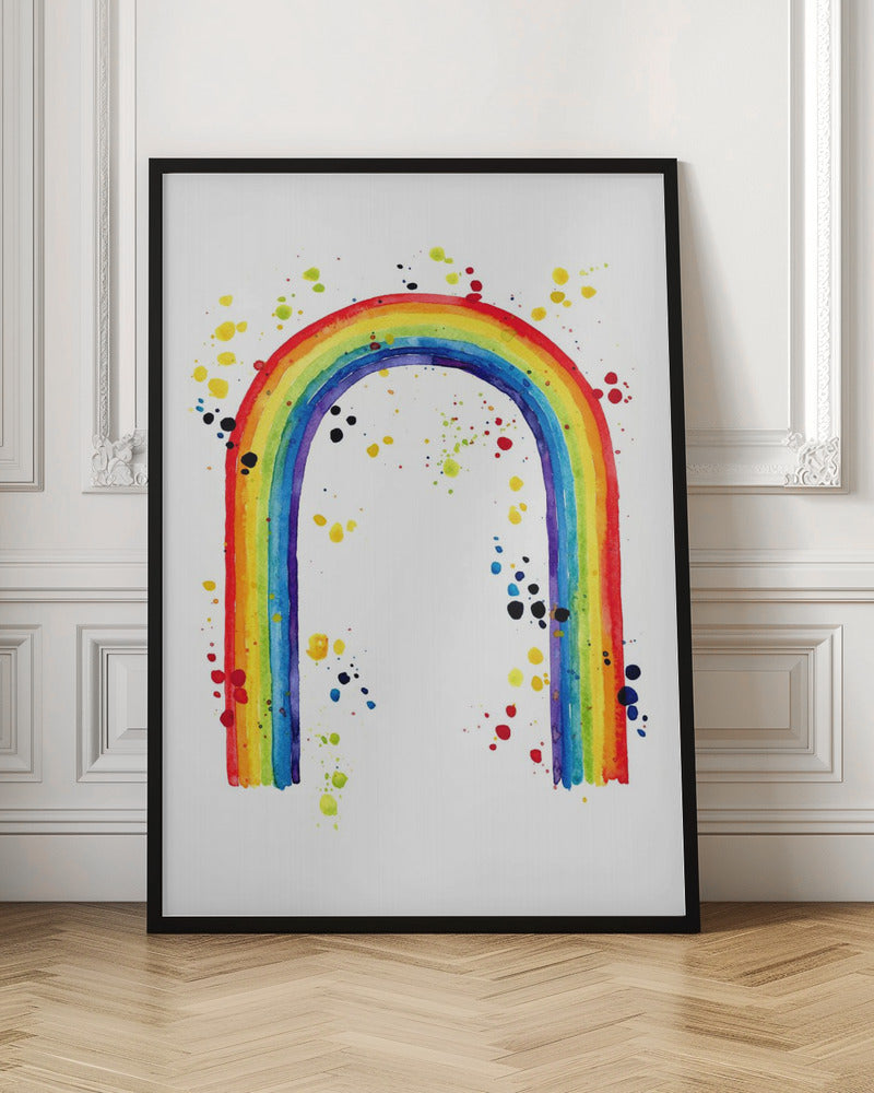 Rainbow watercolor with splatters Poster