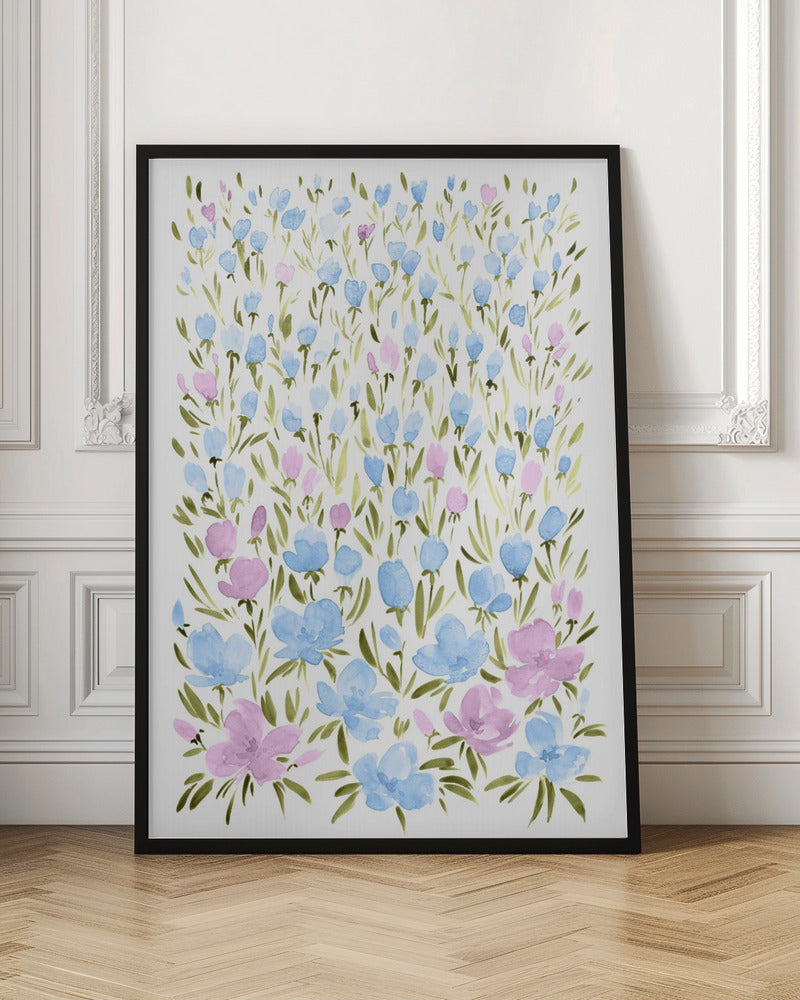 Field of purple and blue flowers Poster