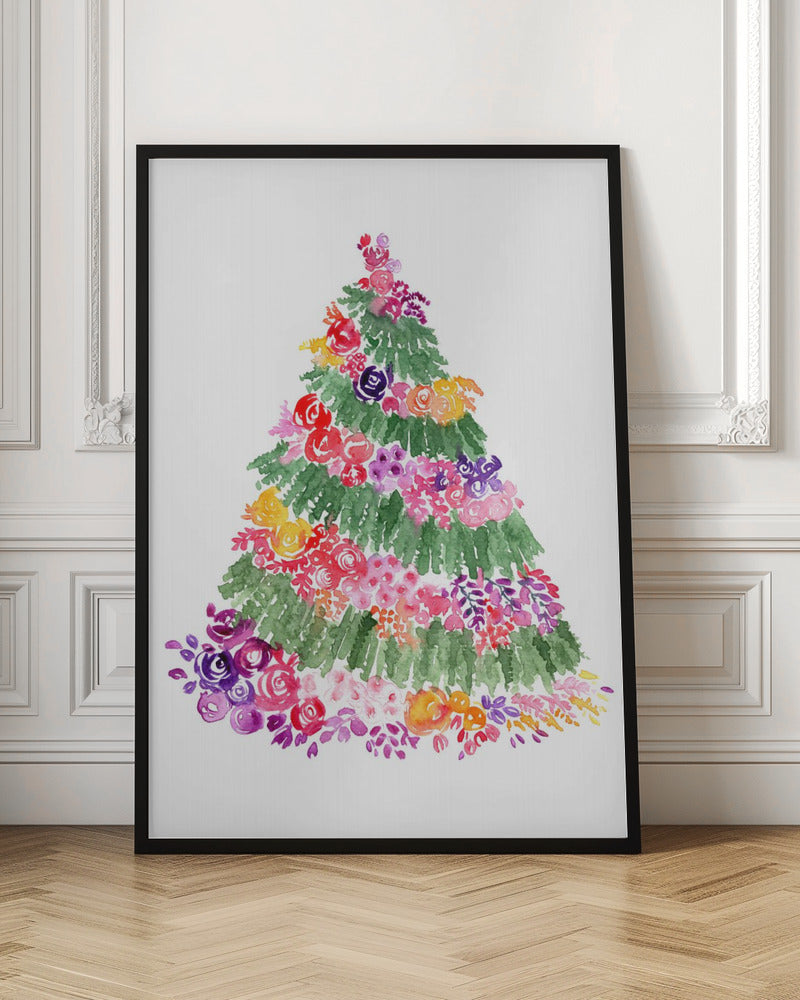 Floral watercolor Christmas tree Poster