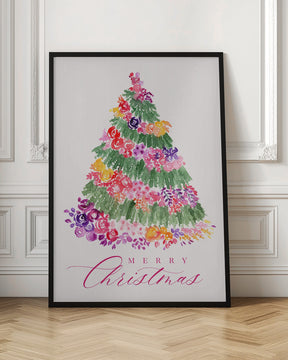 Floral watercolor merry Christmas tree Poster