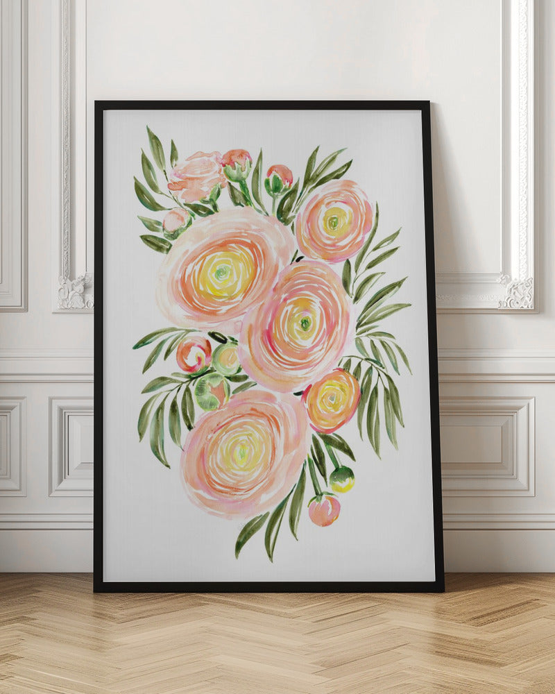 Savanna bouquet of coral ranunculus Poster