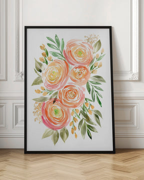 Begonia ranunculus bouquet in coral Poster