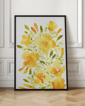 Watercolor California poppies quad 1 Poster