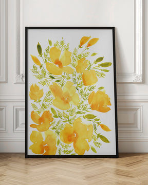 Watercolor California poppies quad 2 Poster