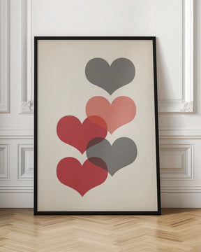 Mid century hearts in red Poster