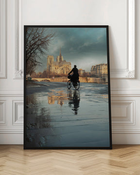 Notre Dame and cyclist Poster