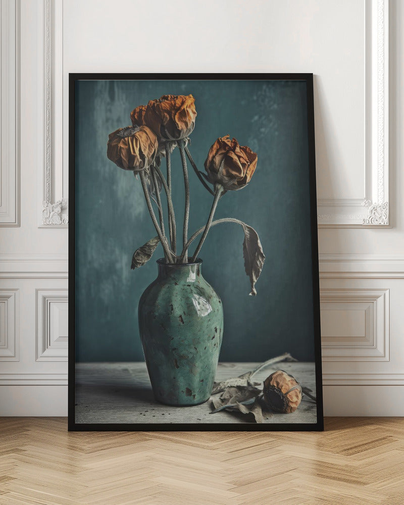 Dry Flowers In Turquoise Vase Poster