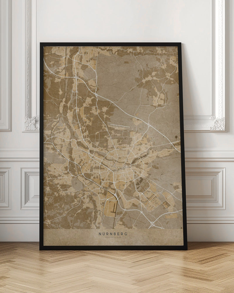 Sepia vintage map of Nürnberg Germany Poster