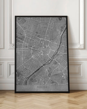 Gray vintage map of Munich downtown Germany Poster