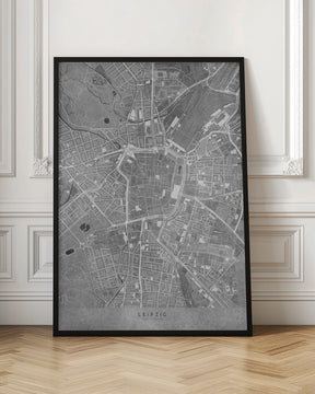 Gray vintage map of Leipzig Germany Poster