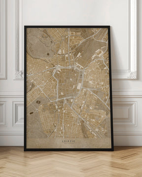 Sepia vintage map of Leipzig Germany Poster