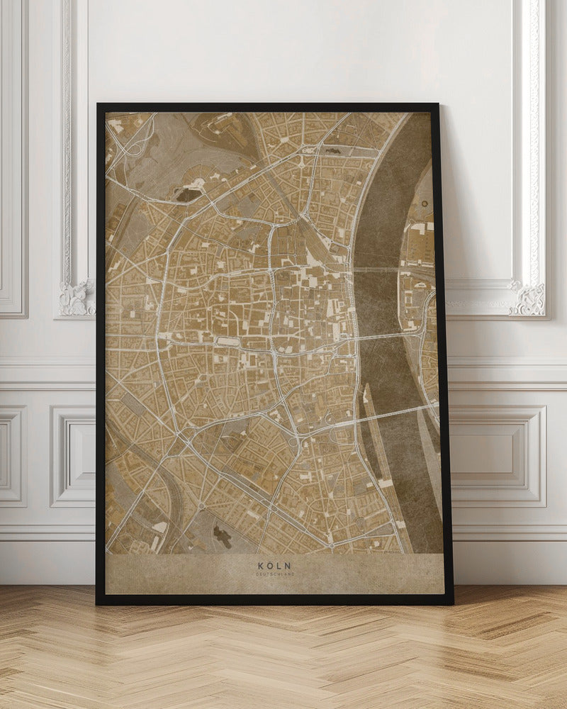 Sepia vintage map of Köln downtown Germany Poster