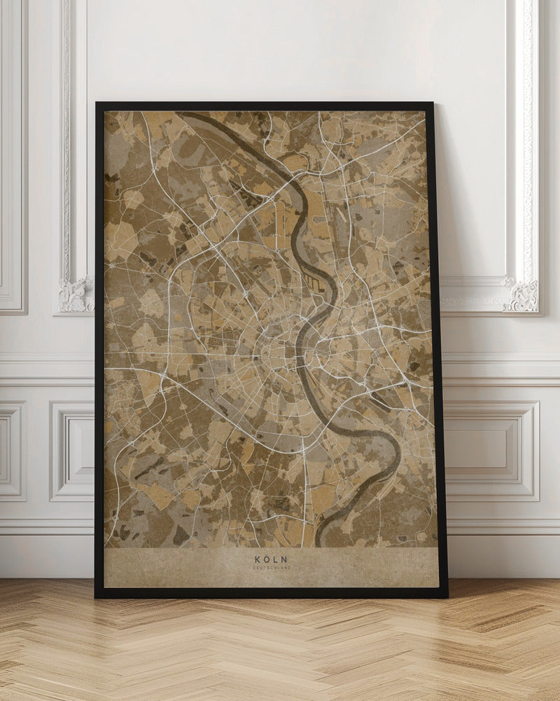 Sepia vintage map of Köln Germany Poster