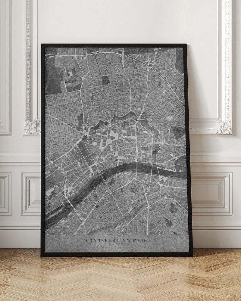 Gray vintage map of Frankfurt downtown Germany Poster