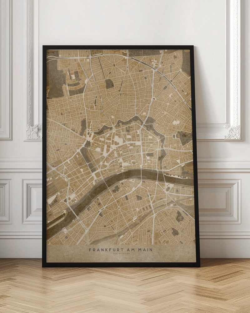 Sepia vintage map of Frankfurt downtown Germany Poster