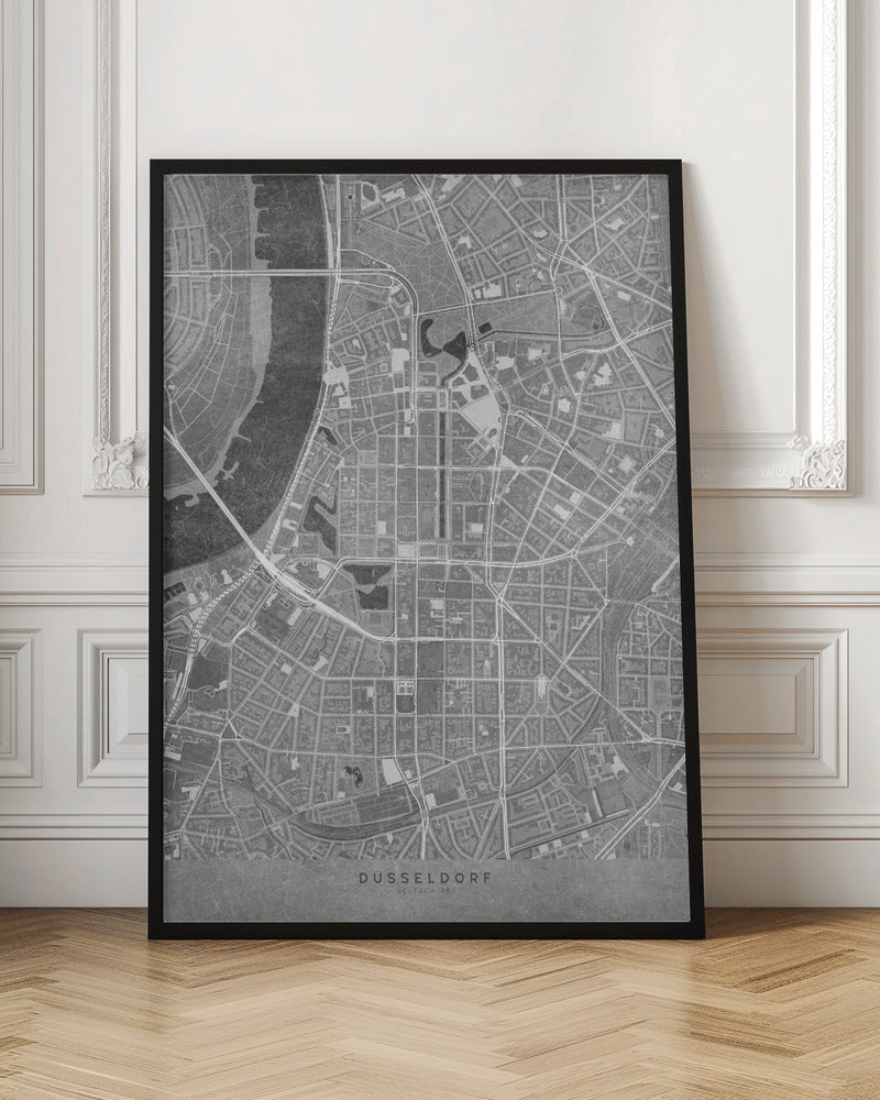 Gray vintage map of Düsseldorf downtown Germany Poster