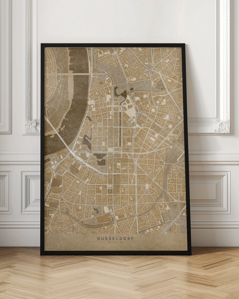 Sepia vintage map of Düsseldorf downtown Germany Poster