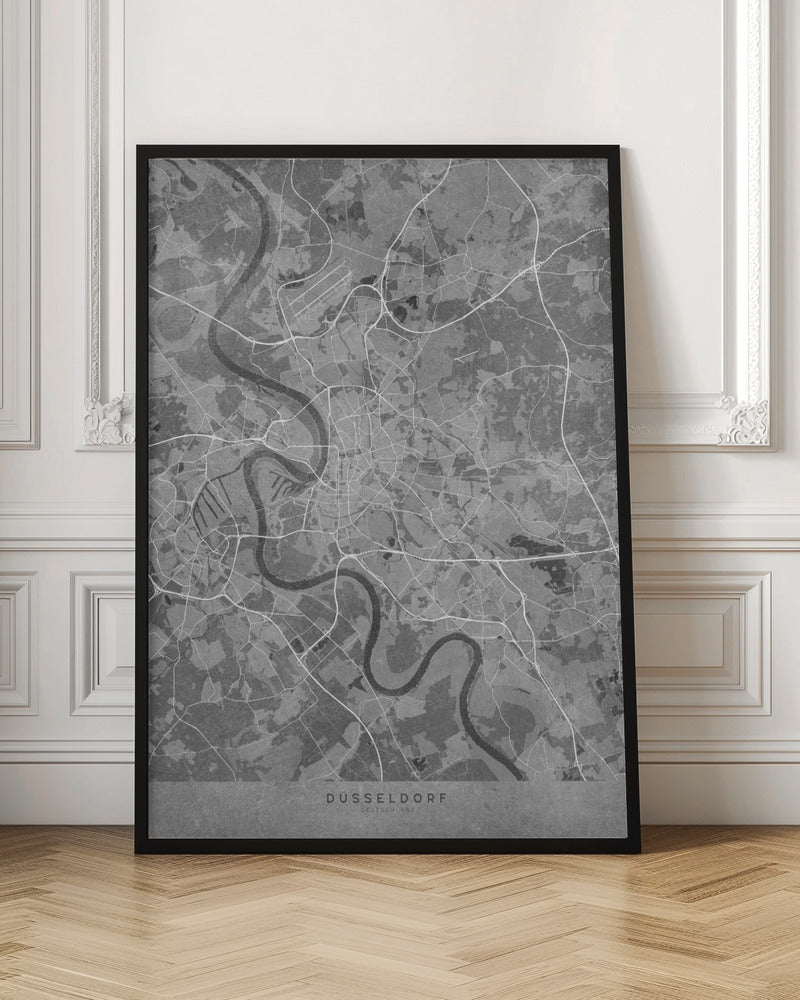 Gray vintage map of Düsseldorf Germany Poster