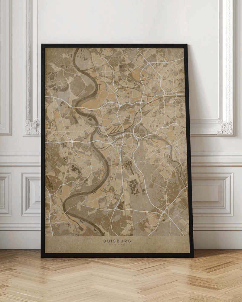 Sepia vintage map of Duisburg Germany Poster