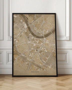 Sepia vintage map of Dresden downtown Germany Poster