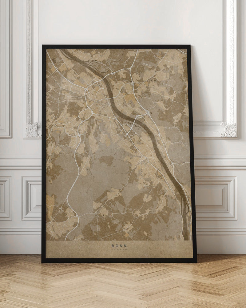 Sepia vintage map of Bonn Germany Poster