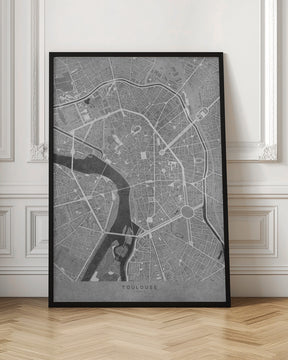 Gray vintage map of Toulouse downtown France Poster