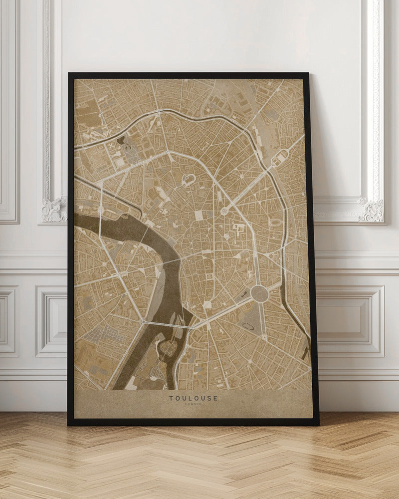 Sepia vintage map of Toulouse downtown France Poster