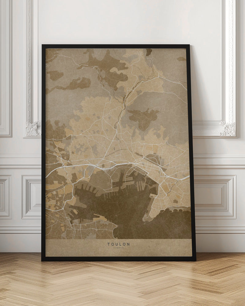 Sepia vintage map of Toulon France Poster