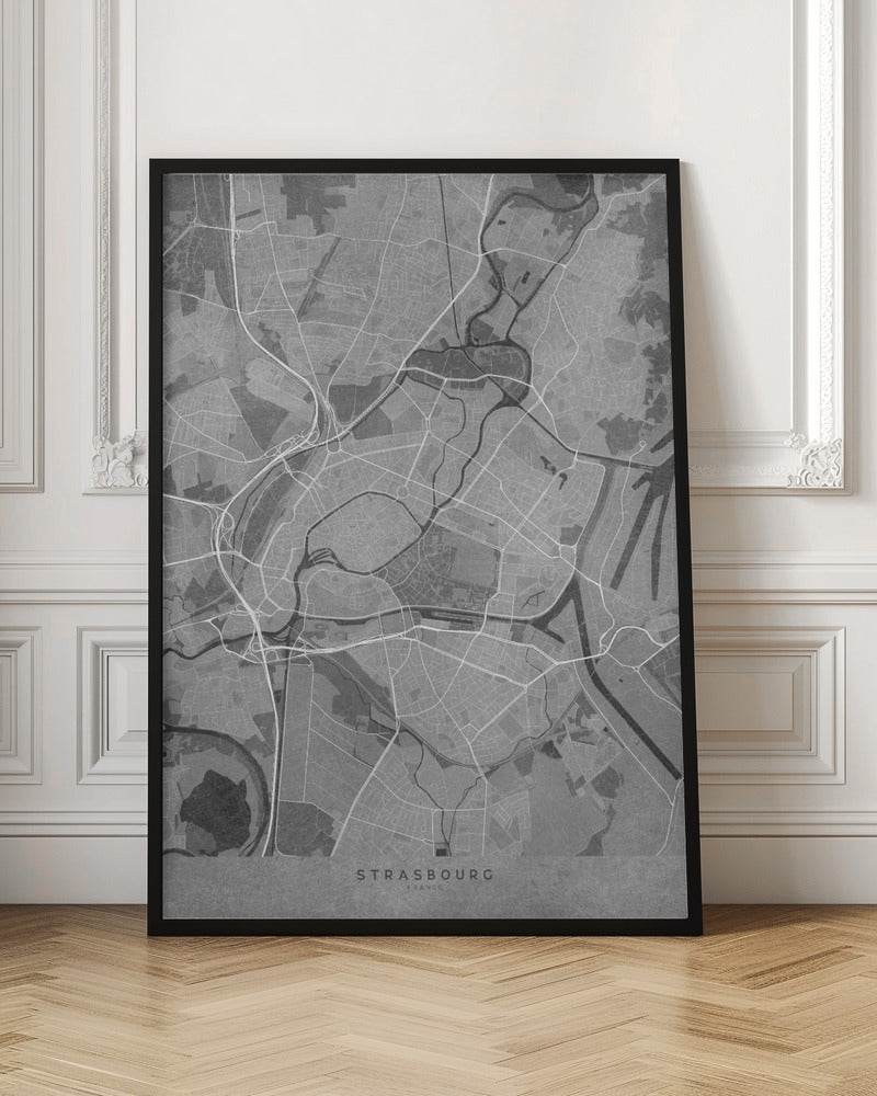 Gray vintage map of Strasbourg France Poster