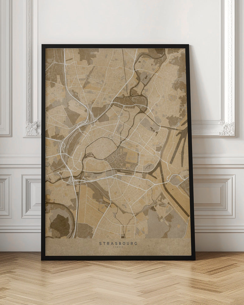 Sepia vintage map of Strasbourg France Poster