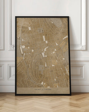 Sepia vintage map of Saint Etienne downtown France Poster