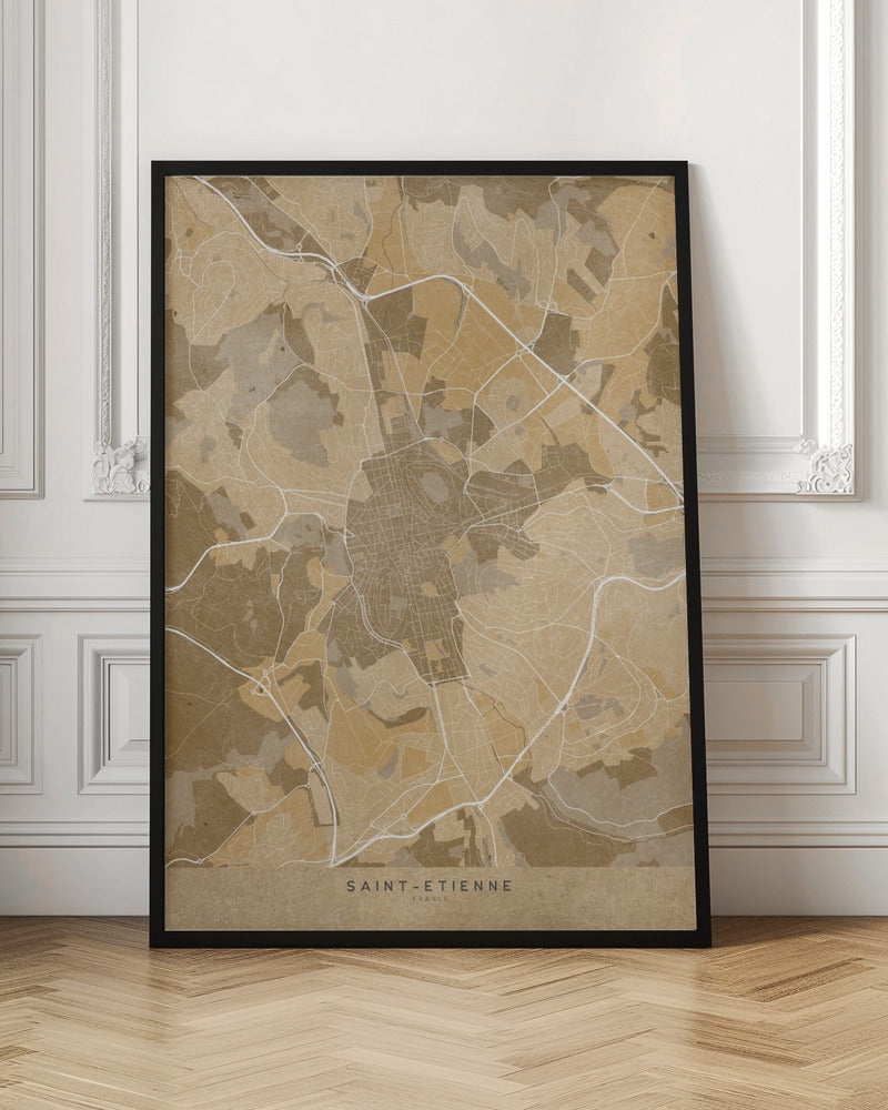 Sepia vintage map of Saint Etienne France Poster