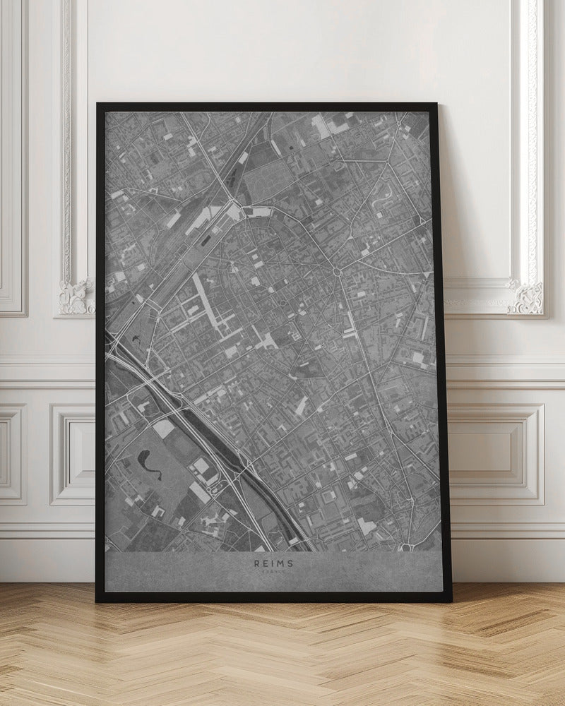 Gray vintage map of Reims downtown Germany Poster