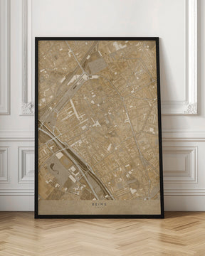 Sepia vintage map of Reims downtown Germany Poster