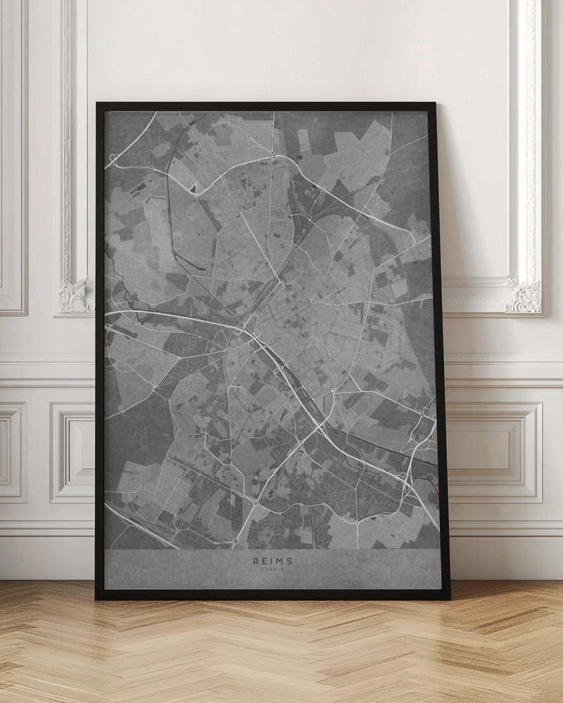 Gray vintage map of Reims France Poster