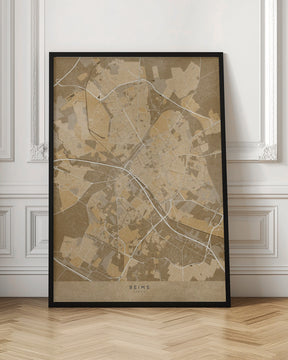 Sepia vintage map of Reims France Poster