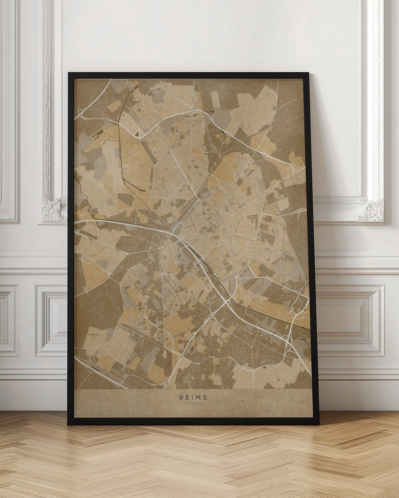 Sepia vintage map of Reims France Poster