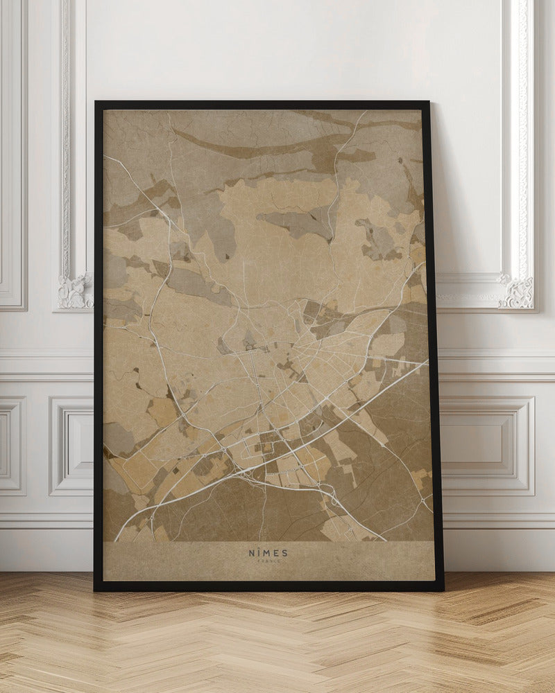 Sepia vintage map of Nîmes France Poster