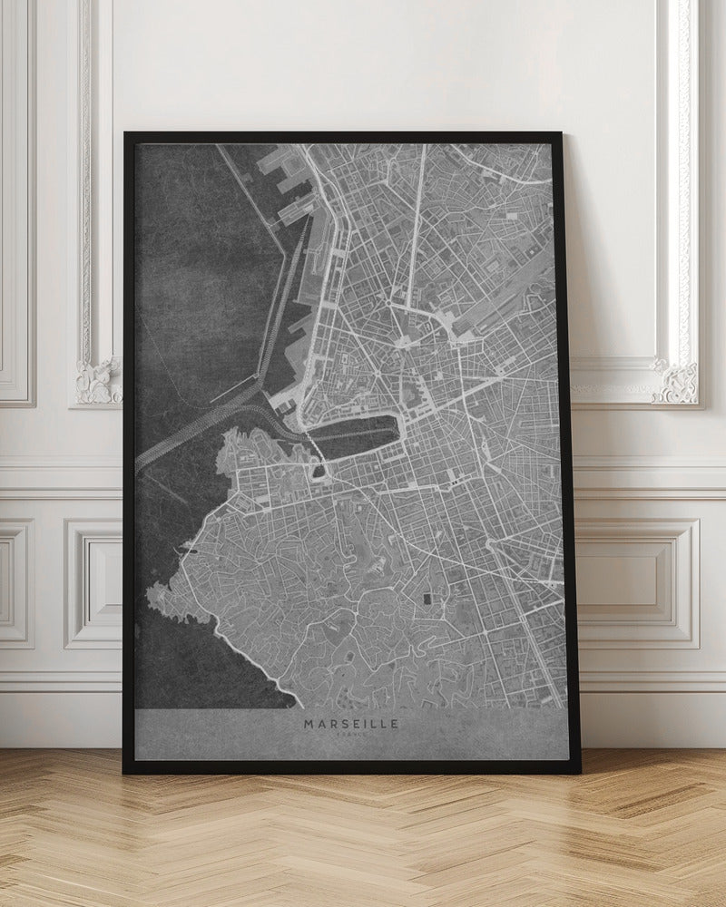 Gray vintage map of Marseille France Poster