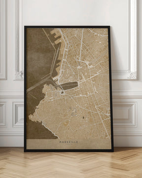 Sepia vintage map of Marseille France Poster