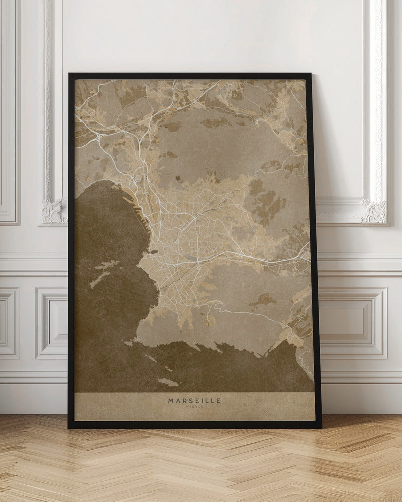 Sepia vintage map of Marseille France Poster