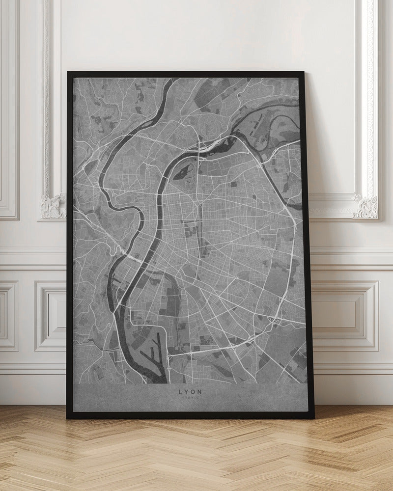 Gray vintage map of Lyon France Poster